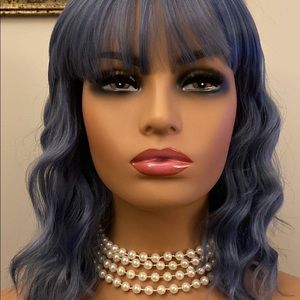 BLUE SILVER NEW KOREAN TECHNOLOGY HEAT RESISTANT WIG WITH BANGS TRENDY CUTE WIG